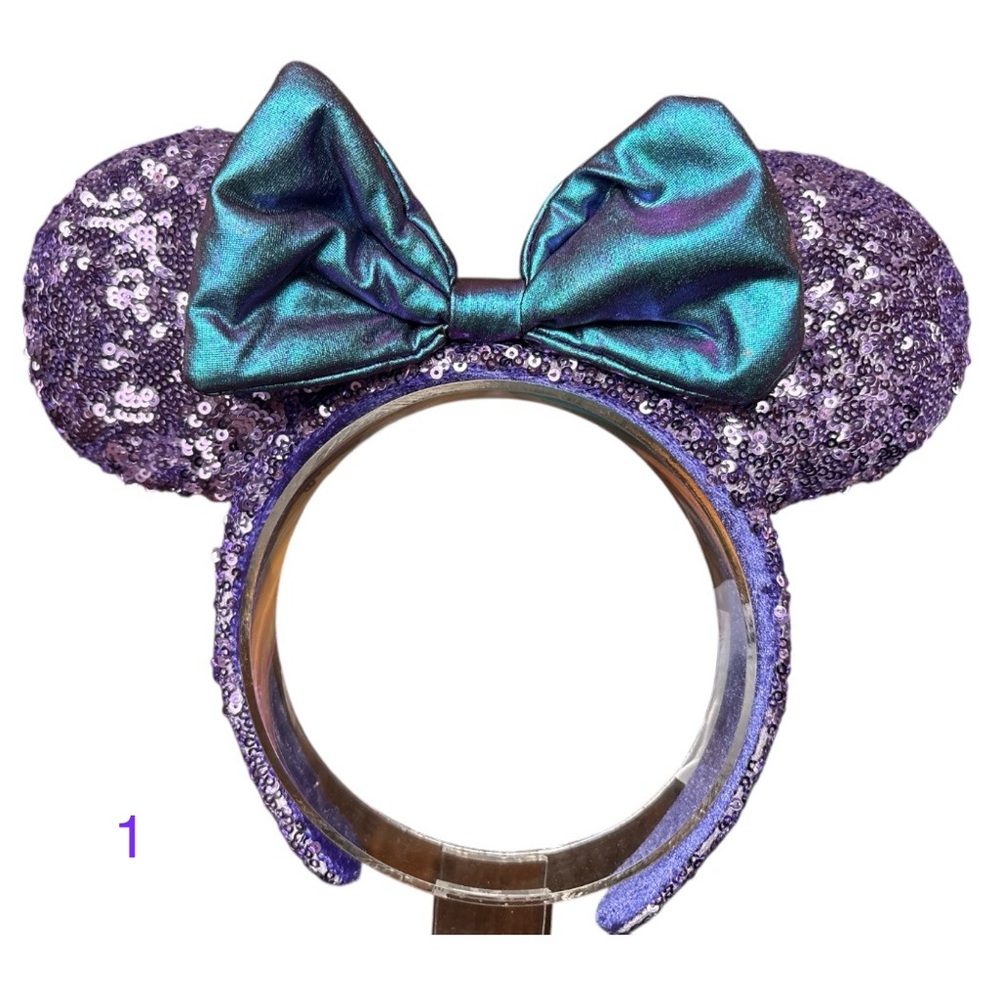 Disney Purple Minnie Mouse Bow Sequins Potion Iridescent Headband Ears NWT 1